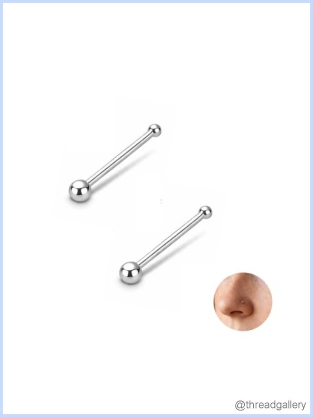 Set of 2 925 Sterling Silver Tiny Ball Nose Bone Studs Hypoallergenic